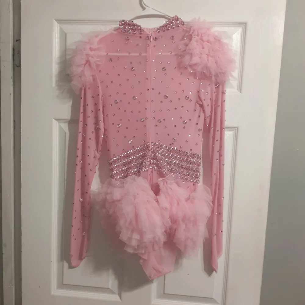 Pink Rhinestone Ruffle Bodysuit - Picture 4 of 5